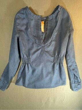 Lucy Indigo Blue Long-Sleeve Pintuck Waist Top